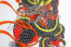 Black and red dragon painting