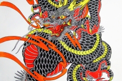 Black and red dragon painting